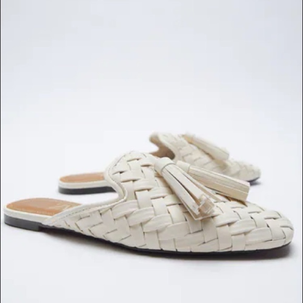 Zara Cream Woven Tassel Mules - Picture 6 of 10